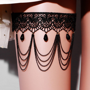 Chaussettes à lacets sexy pour femme, accessoires de mariage d'Halloween, sombres et élégantes, avec des sangles élastiques pour les jambes - Product Image 2