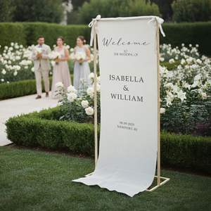 Letrero de Bienvenida de Tela Moderno para Boda LANJO, Letrero de Bienvenida de Tela de Lino Personalizado para Ceremonia de Boda, Letrero de Bienvenida Boho para Boda - Product Image 2