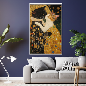 Gustav Klimt Cat Couple <b>Canvas</b> Art: Romantic Printed <b>Canvas</b> Decor,WHITE <b>FRAMED</b> <b>CANVAS</b> - Product Image 3