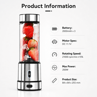 Mixeur portable rechargeable USB en acier inoxydable avec tasse en verre, broyeur de glace, mixeur de fruits, logo personnalisé, usage domestique