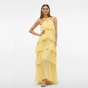 Spaghetti Strap Romantic Pink <strong>Cherry</strong> Tiestrap Ruffle Maxi <strong>Dress</strong> - Product Image 3