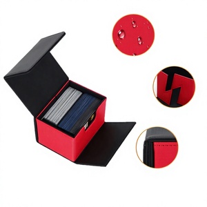 Boîte de rangement pour jeux de cartes en cuir PU rouge, coins carrés, résistante à l'eau, pour cartes à collectionner - Product Image 1