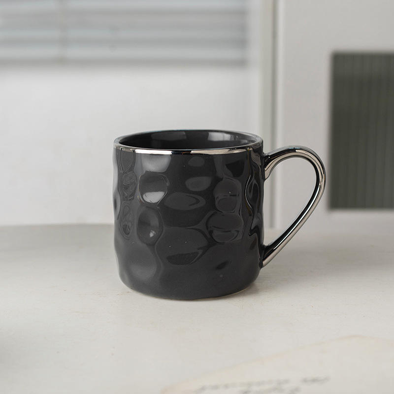 แก้วมัคสีเทาเงาลายหิน ขอบสีเงิน - แก้วเดี่ยว