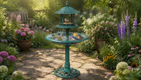 Mangeoire à oiseaux en résine plastique anti-écureuil grande capacité en PP, résistante aux intempéries, solaire, écologique, style antique pour jardin et cour