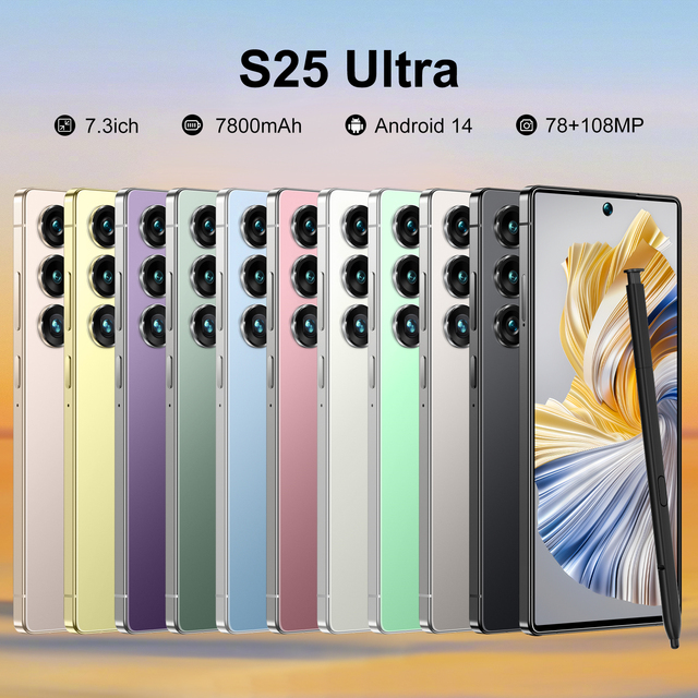 Original S25 Ultra Unlocked 5G Mobile Cellphone 7.3inch Display 16GB RAM 1TB Storage 78MP+108MP Camera 7800mAh Portable Battery