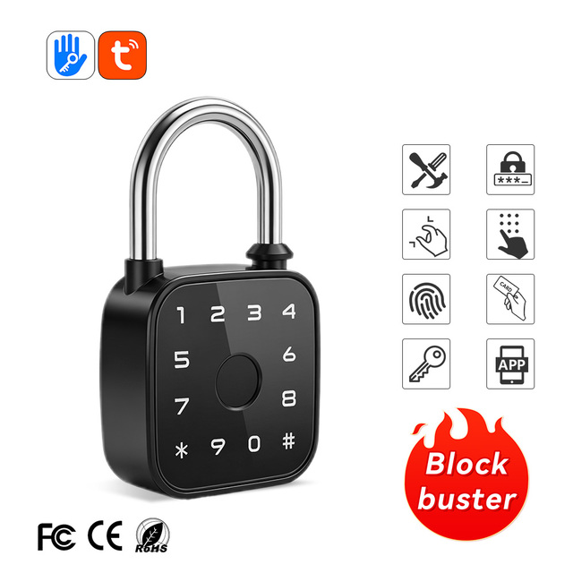 Best Selling Unique Touch Smart Fingerprint Padlock with Cloud Storage for Wood Door for Enabled Tuya App Aluminum Alloy