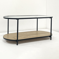 Table basse moderne de haute qualité et durable à deux niveaux, en verre trempé cannelé, métal et bois, rangement facile, assemblage facile, meubles de salon