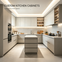 Armoires de cuisine modernes sur mesure, design en bois artisanal avec panneaux en contreplaqué, ensembles complets d'armoires de cuisine