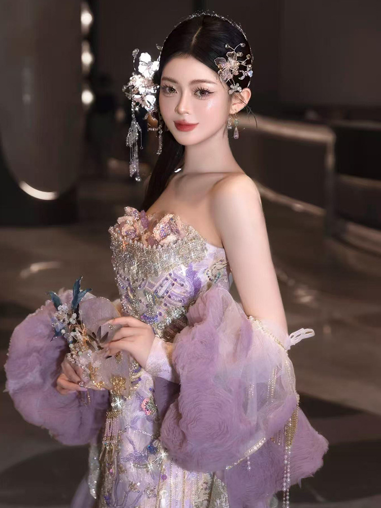 purple chinese wedding dress Thank you so much to @eastmeetsdress for helping me honor my Chinese heritage at our wedding! I'll be wearing this bespoke Gemma cheongsam during our table greetings, where we play games with