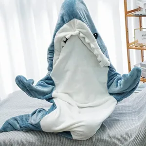 140 सेमी 170 सेमी 190 सेमी 210 सेमी बच्चों के बच्चे शार्क सो रहे बैग पजामा कंबल को टोपी के साथ नरम गर्म शॉल कंबल उपहार