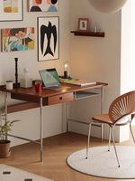 Bureau en bois massif de style vintage du milieu du siècle, taille compacte, bureau minimaliste d'inspiration japonaise pour la maison, le bureau ou l'étude
