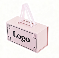 Emballage rose personnalisé, matériaux recyclés écologiques, boîte de rangement pour chaussures et chaussettes avec couvercle magnétique, boîte cadeau en papier avec ruban et poignée
