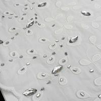 Tissu en dentelle suisse blanche avec strass et voile de cristal, broderie en dentelle, applique en dentelle, motif en dentelle, tissu en dentelle guipure