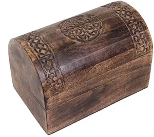 High Quality Wholesale Custom Hand Carved Bulk Gift Round With Hinged Wooden Box With Lid