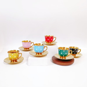 Saudi Porcelain Coffee Cup Plate Gold Plated 6 Cups& 6 Saucers Ceramic <b>Tea</b> <b>Set</b> for Opening <b>Gift</b> - Product Image 2
