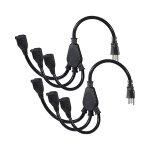 Kuncan 3-Outlet 3-Way <span class=keywords><strong>Power</strong></span> <span class=keywords><strong>Splitter</strong></span> mở rộng dây 3 ngạnh 13A 1625W NEMA 5-15p/R Y phong cách 1ft 16awg PVC ip11 (Đen 2 gói) - Product Image 1