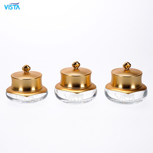 VISTA baru desain mewah kustom emas bulat kaca <span class=keywords><strong>Jar</strong></span> kemasan kosmetik krim wajah wadah krim mata toples dengan topi - Product Image 2
