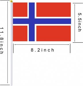 Bandera de Mano de Noruega, 14x21cm, Ecológica, Duradera, Portátil, de Tela de Poliéster Digital, con Palo de Plástico Blanco, Forma Rectangular Dorada - Product Image 2