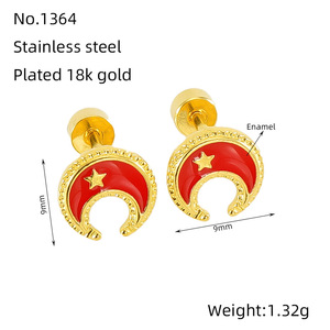 Zogxin Moon And Star Stud Earrings 18K Gold Plated Stainless Steel For Women Gift Fashion Jewelry - Product Image 4