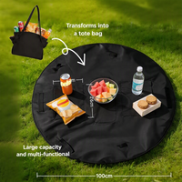 Tapis de pique-nique en polyester durable avec pochette de rangement intégrée, pliable, imperméable, portable, pour voyage, camping, parc, plage, pelouse