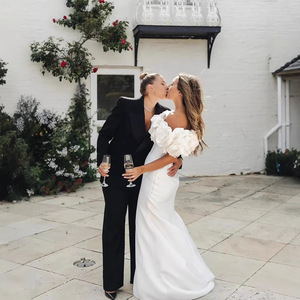 Nuevo Estilo <span class=keywords><strong>Vestido</strong></span> de Novia Tallas Grandes con Hombros Descubiertos, Ultra-Hada, Flores Tridimensionales, Efecto Adelgazante, Corte Sirena/Trompeta - Product Image 4