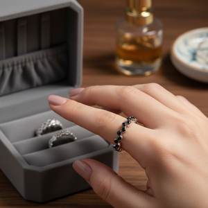 Pave Band รอบตัดเพทายสีดําหินลูกปัดแหวนขายส่งตุรกีทําด้วยมือ 925 เงินสเตอร์ลิงเครื่องประดับ - Product Image 3