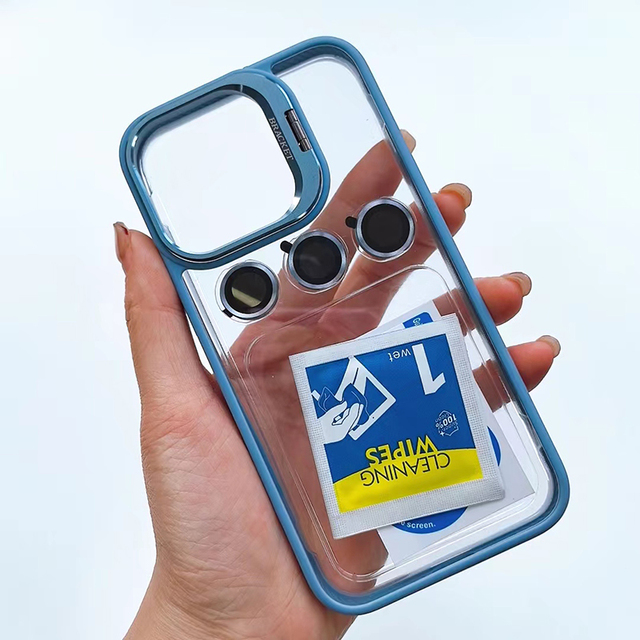 Camera Lens Metal Ring Stand Shockproof TPU PC Transparent Phone Case for iPhone 15 14 13 12 Pro Max