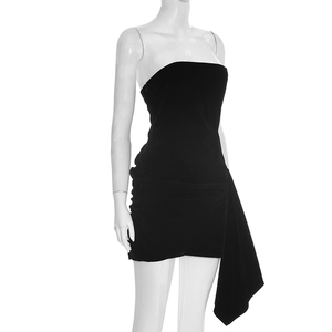 Robes pour femmes Viviblook D25DS505, nouvelle robe de soirée élégante à bretelles et ruban, couleur unie, mini-robe - Product Image 4