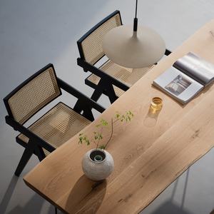 Table de salle à manger rectangulaire en chêne massif à bords naturels, deux pièces, multi-pièces, style vintage du milieu du siècle, pour bureau et salle d'étude - Product Image 2