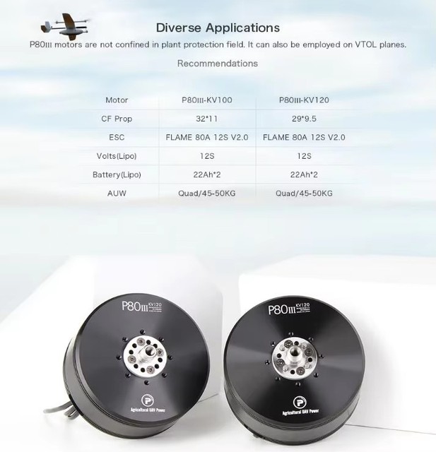 T-MOTOR P80 III Pin KV100 KV120 Efficient Brushless Motor for 10L 20L Plant Protection UAV Drones Agriculture Drone Accessories