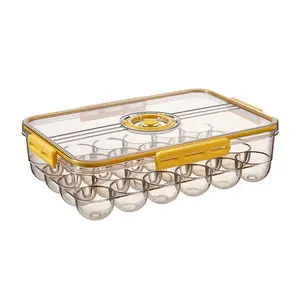 18 24 grids plastic egg storage box Holder for Refrigerator Organizer Tray Stackable Clear PET Container with Lid and Time Scale