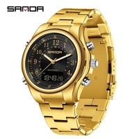 Montre numérique SANDA 3176 Classic Rose Gold Universe avec bracelet carré, double affichage de l'heure, kit montre décontractée