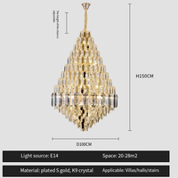 Grands lustres en cristal de luxe légers accrochants modernes d'escalier de pièce de villa pour les plafonds hauts