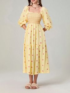 Vestido Maxi Casual de Verano para Mujer, Nuevo Estilo, Bordado Floral, 100% Algodón Tejido, Cintura Natural, Cuello Redondo, Manga Corta - Product Image 6