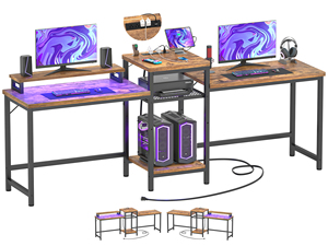 Bureau PC portable convertible pour 2 personnes, grande station de travail double pour jeux, table d'étude avec rangement et support d'imprimante - Product Image 1