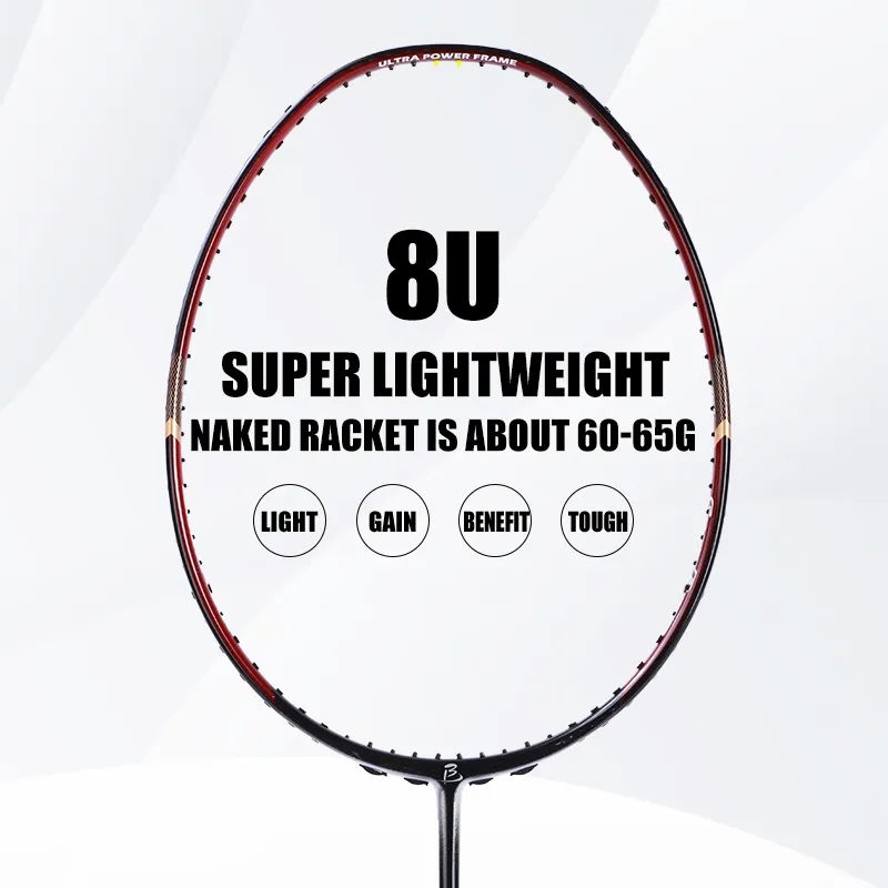 100% Raquette de badminton en fibre de carbone Meilleure raquette de badminton en graphite de carbone