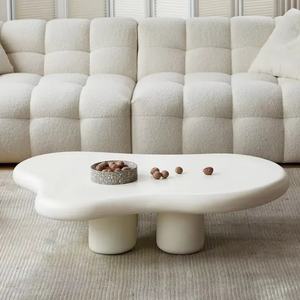 Juego de Mesa de Centro Moderna para el Hogar, Diseño de Mesa de Centro de Fibra de Vidrio Ondulada en Color Blanco Crema para Sala de Estar - Product Image 2