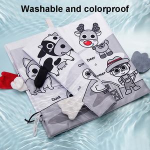 Livre en tissu Montessori pour bébé, à mâcher, noir et blanc, <span class=keywords><strong>avec</strong></span> queues d'animaux 3D, jouet sensoriel éducatif - Product Image 6