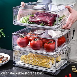 家庭厨房可堆叠冰箱收纳盒可重复使用的食物储存容器冰箱抽屉收纳盒 - Product Image 2