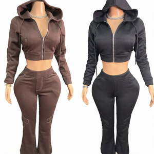 Peeqi FC1400 Summer Hooded Casual Two-Piece Pants & Sweatshirt Set <b>Long</b> <b>Sleeve</b> Embroidered Quick Dry Breathable <b>Women's</b> New Suit - Product Image 1
