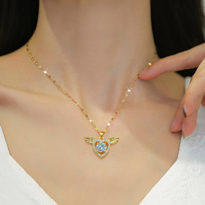 Nouveau Cupidon <span class=keywords><strong>Ange</strong></span> Ailes Amour Collier Femmes Moving Petites Ailes Gland Pendentif Collier Chaîne - Product Image 2