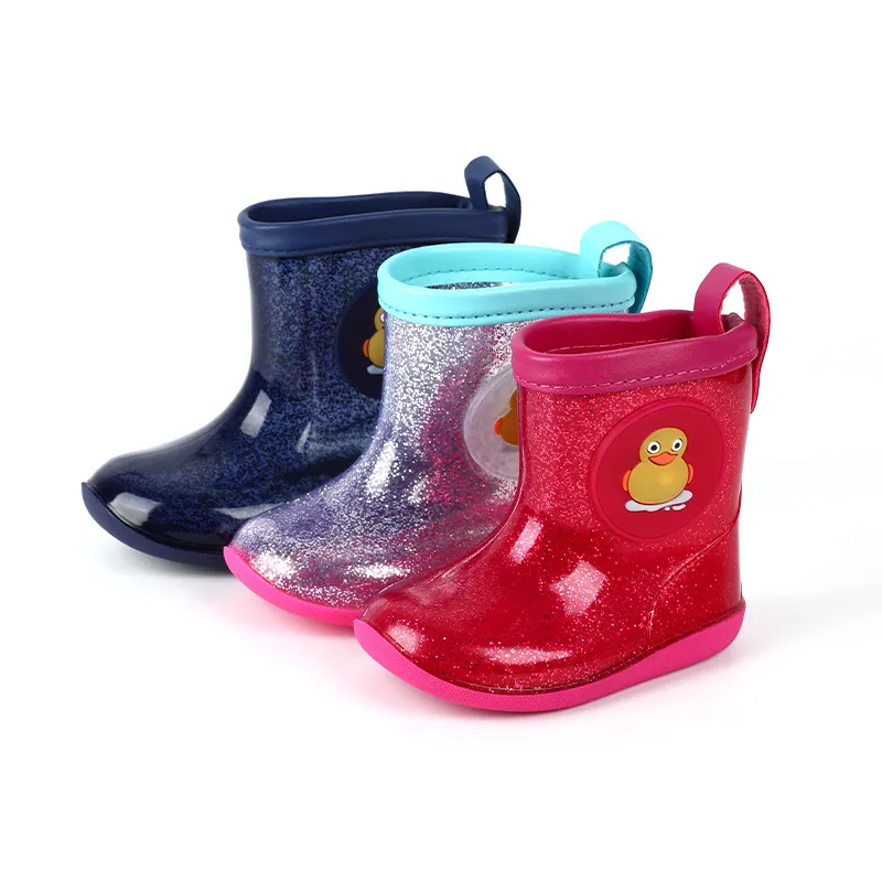 Botas de lluvia para niños de Pvc con dibujos animados, transparentes, transparentes, a la moda, venta al por mayor, baratas