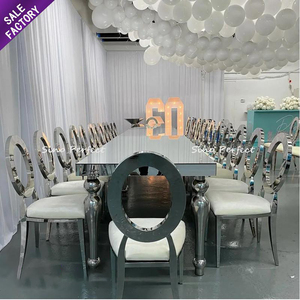 Sino Perfect Stainless Steel Rectangle Long Wedding Banquet Decorations <b>Silver</b> Mirror Party Rental <b>Chair</b> and Tables - Product Image 1