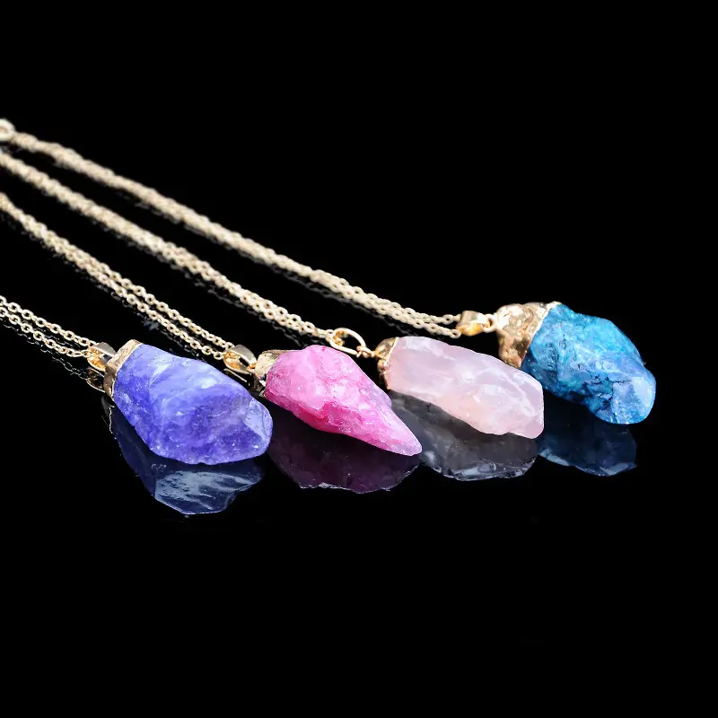 Grosir Reiki penyembuhan batu permata tidak teratur kristal pelangi alami batu celup kasar Amethyst batu Druzy liontin kalung