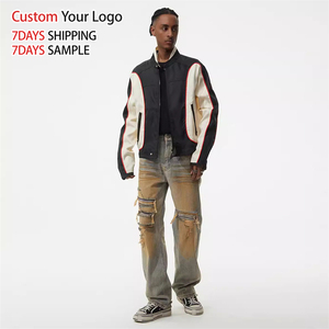 Vaqueros de mezclilla personalizados de corte recto y pierna ancha, estilo casual urbano vintage, de alta calidad, holgados, de diseñador, desgastados y rotos para hombre. - Product Image 4