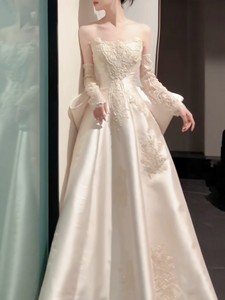 S0659Y 2026 Nouvelle <span class=keywords><strong>Robe</strong></span> de Mariée <span class=keywords><strong>Hiver</strong></span> Haut de Gamme en Satin Sans Bretelles Style Français Légère pour Petite Mariée - Product Image 6