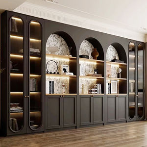 Libreria Modulare in Legno Ecologica Stile Francese Tradizionale Completamente Personalizzabile con Ante Curve a Parete per Studio e Ufficio - Product Image 1