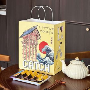 Custom Logo Printed Eco-Friendly Recyclable Kraft Paper <b>Bag</b> Handles for Takeaway Food Packaging Ramen Sushi - Product Image 4