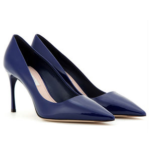 Lusso elegante fabbrica diretta da donna blu Navy in pelle verniciata décolleté a punta tacco alto Logo personalizzato ufficio <span class=keywords><strong>Gala</strong></span> all'ingrosso - Product Image 4