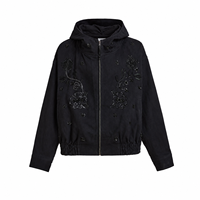 Veste pour homme en coton lavé à capuche entièrement zippée, brodée à la main et ornée de perles